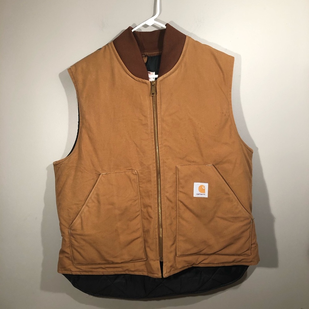 Carhartt Arctic Quilt Lined Duck Vest Tan Zip Close Men's Sz XL Reg V01B…